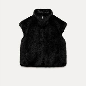 Faux Fur Vest, Zara ZW Collection, black, size US Women’s Small, NWT, Fall 24